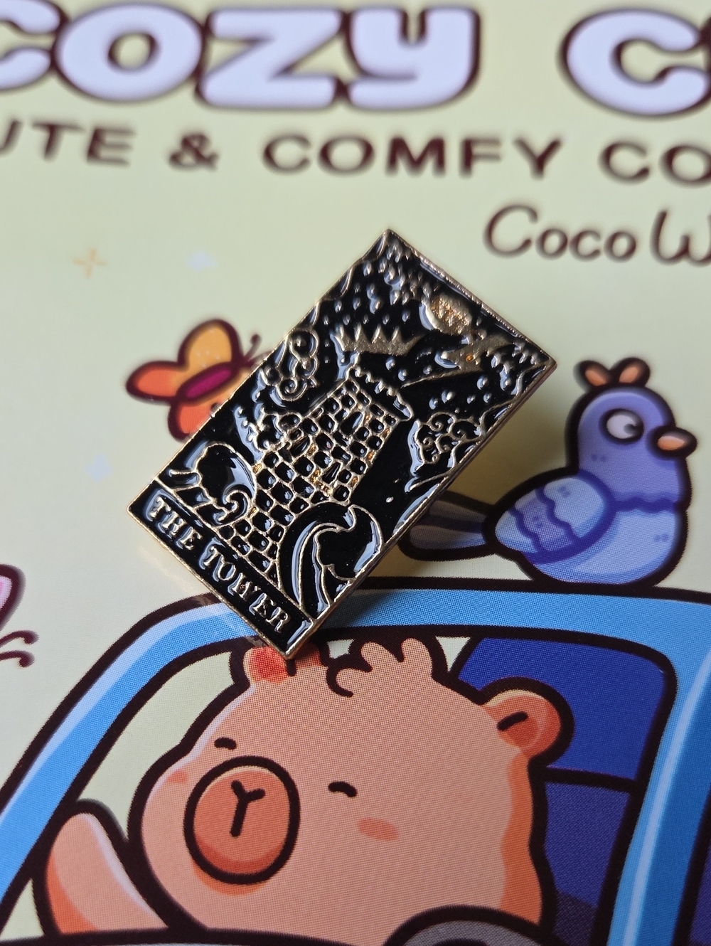 Black & Gold Enamel Pin - The Tower Tarot Design